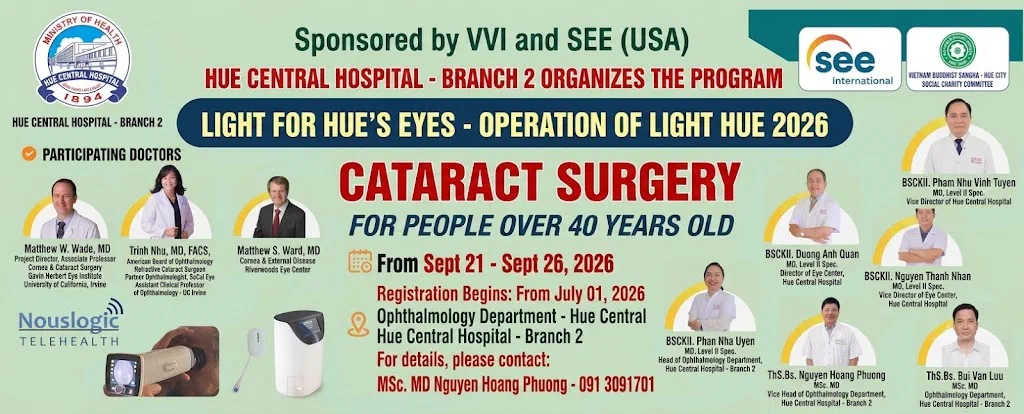 Programme announcement for Operation of Light Hue 2026, listing the participating surgeons and the September dates