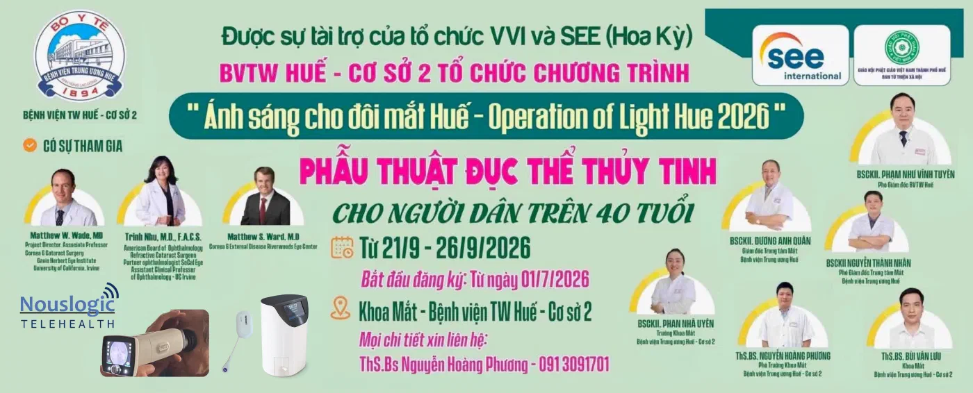 Thông báo chương trình Ánh sáng cho đôi mắt Huế - Operation of Light Hue 2026, liệt kê các phẫu thuật viên tham gia và thời gian trong tháng 9.